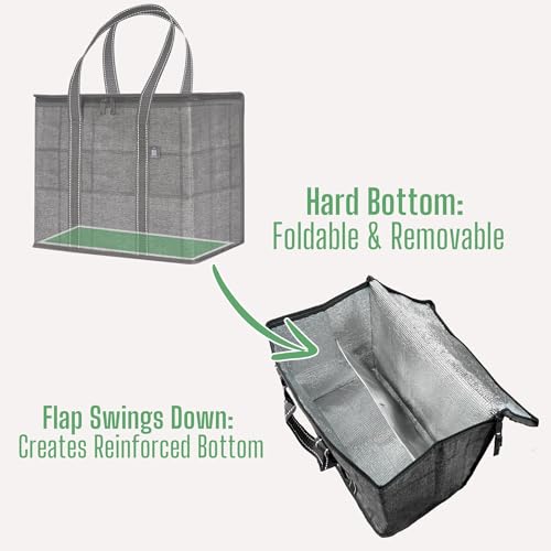 VENO 2 Pack Cooler Bag and Insulated Grocery Bags for Food Delivery, Collapsible Cooler. Reusable Shopping Bags for Groceries with Hard Bottom, Zippered, Foldable, Heavy-Duty (Windowpane, 2 Pack) - color: Windowpane, size: 15.7"W x 12.6"H x 8.7"D - 2 Pack