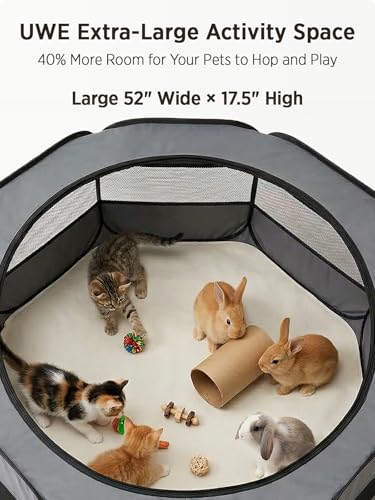 UWE Extra Large Small Animal Playpen, XL Portable Pet Playpen for Rabbit, Kitten, Guinea Pig, Hamster, Puppy – Waterproof Foldable Mesh Tent with Zipper Cover, Indoor Outdoor Use, Dark Grey - color: Dark Grey