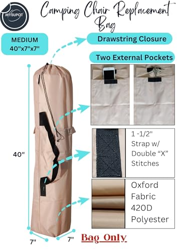 Replacement Bag for Folding Camping Chair, Portable Camp Chair, Hammock, Yoga Mat, Umbrella, Tents, Tripods, Fishing Poles - 420D Oxford Polyester Fabric - color: Tan, size: Medium 40"x7"x7"