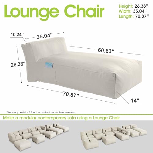 Dineli Chaise Lounge Chair Outdoor Bed Lounger Outdoor Couch Sofa for Pool Comfy Patio Furniture Foam Filling Bean Bed Chair Lazy Sofa for Outside, Water-Resistant Sunbed (Ivory, 70'' Length) - color: Ivory, 70'' Length