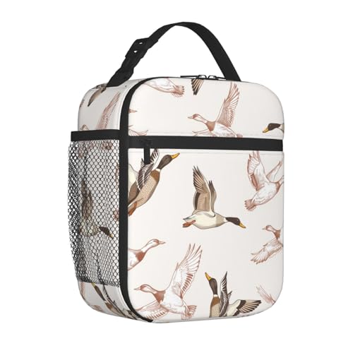 Reusable Flying Duck Lunch Box for Kids Girls Boys Women Adult, Insulated Wildlife Lunch Bag,Polyester Cooler Cute Handbags Case for School Picnic Work Travel Beach or Hiking - color: Duck 01