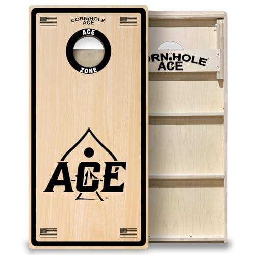 CornholeAce ACE PRO Professional Cornhole Boards - No Bounce! Triple Wide Legs, 3/4" Baltic Birch Plywood, Handles, Regulation Size (4x2ft), Tournament Style, Made in USA - color: Black