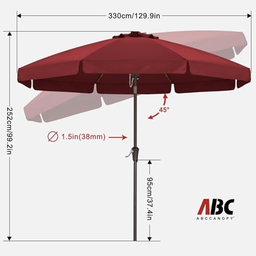 ABCCANOPY 11ft Scalloped Patio Umbrella, Outdoor Table Umbrella with Tilt and Crank, Fiberglass Ribs Deck Umbrella for Patio, Pool, Garden, Picnic (Burgundy) - color: Burgundy, size: 11ft