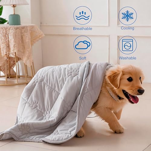 Pet Cooling Mat for Dogs Cats Summer Self Cooling Pad,Extra Large Dog Cooling Mat, Q-Max>0.4,Cooling Fabric Washable Breathable Blanket for Crate Kennel（L, Gray） - color: Gray, size: Large