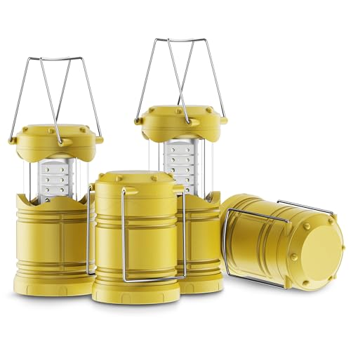 Lichamp 4 Pack LED Camping Lanterns, Battery Powered Camping Lights LED Collapsible Flashlight Portable Emergency Supplies Kit, A4YL - color: Yellow