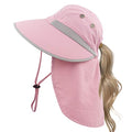 Muryobao Women's Sun Hat Outdoor UV Protection Foldable Mesh Hat Wide Brim Summer Beach Fishing Cap with Neck Flap - color: Pink