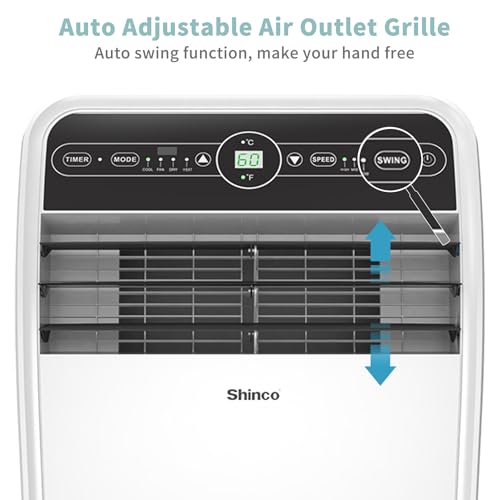 Shinco 10,000 BTU Portable Air Conditioner with Heater up to 400 Sq. Ft, Ac Heater Combo Window Unit, Portable AC Unit with Dehumidifier & Fan, Cools & Heats,Remote Control and Window Kit - color: SPF1-White+Heater, size: 10000 BTU