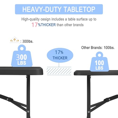 6FT Heavy Duty Folding Table,Fold-in-Half Portable Plastic Table with Carry Handle, Rattan-Pattern HDPE Tabletop,Indoor Outdoor Utility Table for Watch Party,Tailgate,BBQ,Events, Backyard Dining–Brown - color: Brown-rattan, size: 6FT