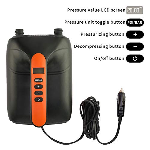 20PSI High Pressure SUP Electric Air Pump,Dual Stage Inflation Paddle Board Pump for Inflatable Stand Up Paddle Boards, Boats,Kayak,12V DC Car Connector