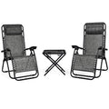 Giantex 3 PCS Zero Gravity Chair Patio Chaise Lounge Chairs Outdoor Yard Pool Recliner Folding Lounge Table Chair Set (Gray) - color: Grey