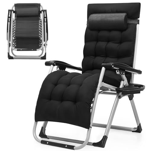 OS MOTOR Zero Gravity Chair, Portable Folding Reclining Lounge Chairs with Adjustable Cushion and Cup Holder Trays for Outdoor, Patio, Beach, Camping, Garden, Poolside, Black - color: Black
