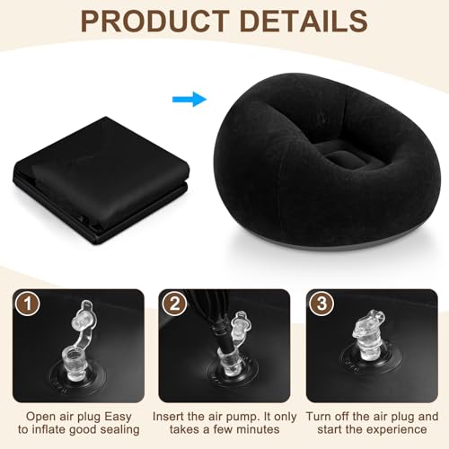 Realspring Inflatable Bean Bag Chairs for Adult Blow up Chairs Lazy Sofa Folding Portable Inflatable Chair for Movie Outdoor Room Bedroom Reading Camping(Black) - color: Black
