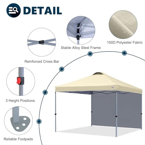MASTERCANOPY Durable Pop-up Canopy Tent with 1 Sidewall (10'x10',Beige) - color: Beige, size: 10x10