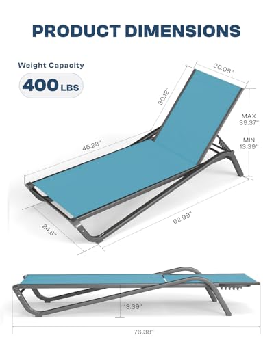 Patio Chaise Lounge Chairs Set of 4, All-Weather Aluminum Pool Loungers for Outside, 5-Position Adjustable Sunbathing Chairs for Tanning, Stackable for Backyard, Poolside, Sky Blue - color: Sky Blue, size: Set of 4