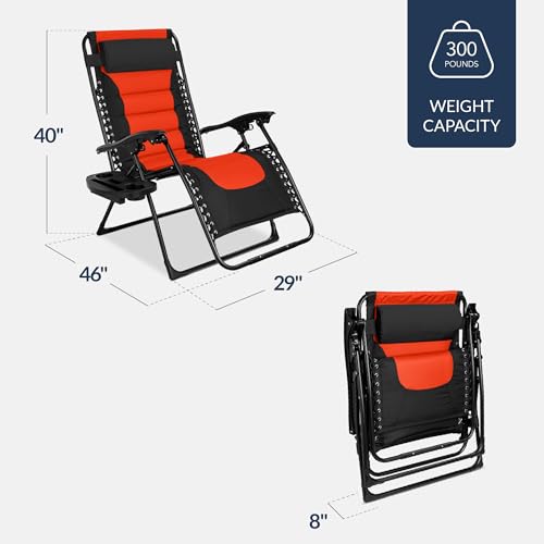 Best Choice Products Oversized Padded Zero Gravity Chair, Folding Outdoor Patio Recliner, XL Anti Gravity Lounger for Backyard w/Headrest, Cup Holder, Side Tray, Polyester Mesh - Black/Orange - color: Black/Orange