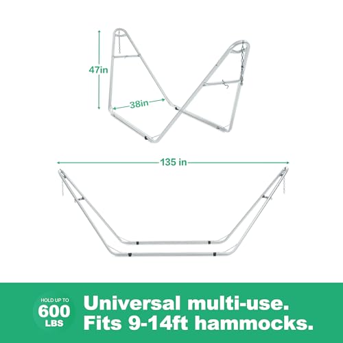 gafete Universal 2 Person Hammock Stand Only, 600 lbs Capacity, Fits 9 to 14ft Hammocks, Adjustable Double Heavy Duty Powder-Coated Steel Stand for Outside, Multi-Use (Gray) - color: Gray