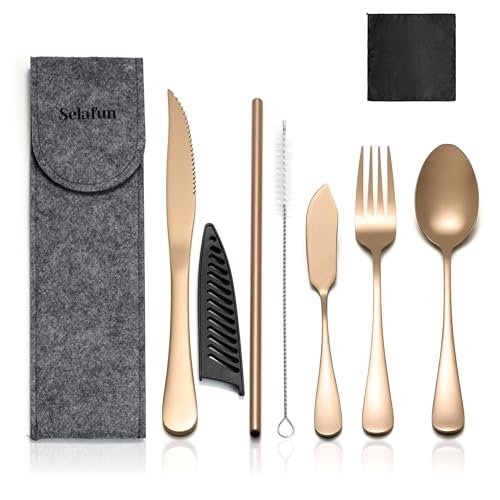 Travel Utensils with Case, Portable Silverware Set Stainless Steel Lunch Box Travel Cutlery Set for Work, Camping, Picnic, Hiking, Office (Rose Gold) - color: Rose Gold