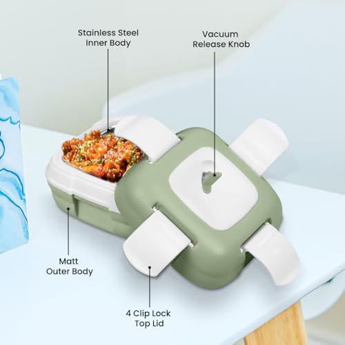Pinnacle Insulated Leak Proof Lunch Box for Adults and Kids - Thermal Lunch Container With NEW Heat Release Valve 16 oz ~Set of 2~ Navy-Green - color: Navy-Green