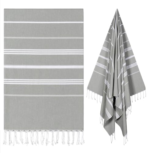 cabanana Turkish Beach Towel Oversized - 40"x70" Quick Dry Sand Free Thin Beach Towels for Adults,Extra Large Cotton Lightweigh Travel Towel for Beach Accessories (New Grey) - color: Grey