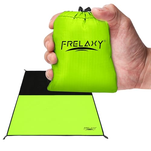 Frelaxy Pocket Picnic Blanket, Waterproof Sandproof Beach Mat, Compact Camping Tarp for Festivals, Hiking, Travel, Outdoor Recreation (Neon Green & Black, 35'' x 57'') - color: Neon Green & Black, size: 35'' X 57''