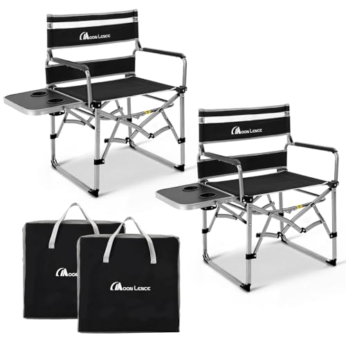 MOON LENCE Directors Camping Chair, Heavy Duty,Oversized Portable Folding Chair with Side Table for Beach, Fishing,Picnic,Lawn,Outdoor Event (Black, 2PCS) - color: Black Grey-2 Set