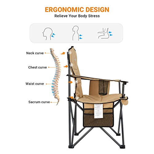 KingCamp 2 Pack Oversized Camping Chair for Adults Folding Chairs Heavy Duty 300lbs Camp Chair Padded Outdoor Chair with Cooler Bag, Cup Holder, Side Pocket for Garden Fishing Picnic Sports… - color: Khaki, size: 2 Pack
