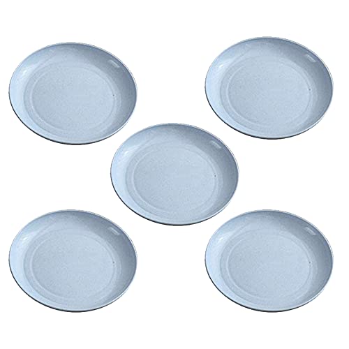 5 Pack Wheat Straw 6 Inch Plates, Small Dinner Plates, Round Dishes with Raised Edge, Reusable Salad Plates set, Unbreakable Appetizer Dessert Serving Plates for Party (Blue) - color: Blue