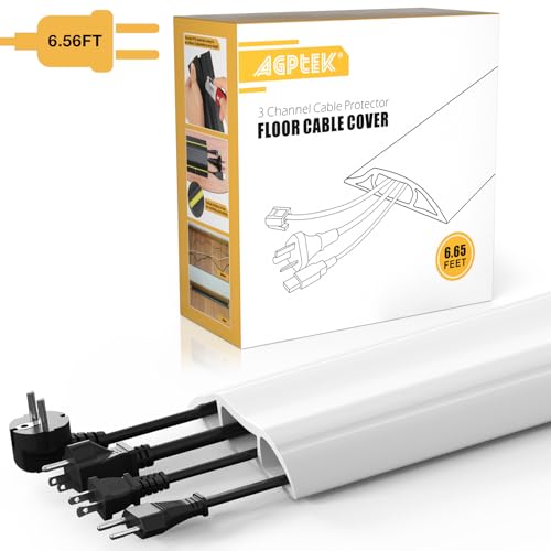 AGPTEK Heavy Duty Floor Cable Cover Cable Protector, 6.5 Ft Floor Cord Protector 3 Channels Floor Cord Cover (Mid Channel 0.93") Contains Cords, Cables and Wires, Good for Office, Home, or Outdoor - color: White