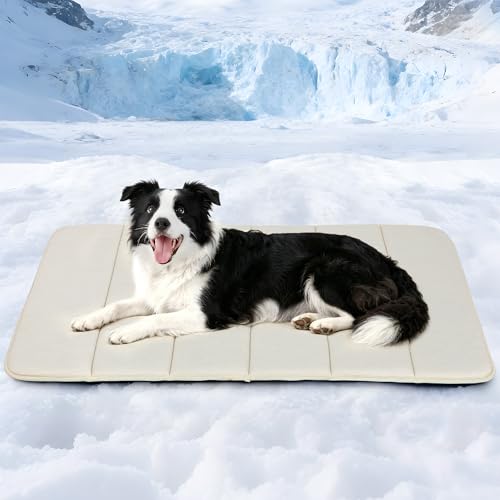 Cooling Dog Mat Q-Max>0.5 - Rapid Cooling Tech, Thin Breathable Crate Pad, Portable Washable Summer Mat, Chill Soothing Fabric - 35"x23" Large Dog, Dark Beige - color: Dark Beige, size: 35"L x 23"W x 0.8"H