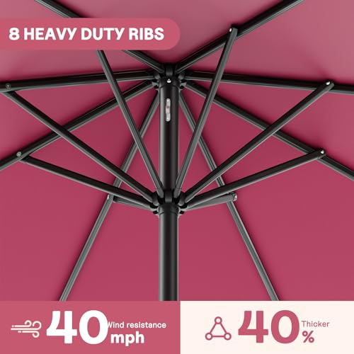 LEVELEVE 9FT Outdoor Patio Umbrella with Easy Crank - UV Resistant & Waterproof Market Umbrella with Ventilated Canopy, 8 Sturdy Ribs & Powder-Coated Frame for Garden, Deck, Backyard, Pool, Patio Table - color: Dark Red, size: 9FT