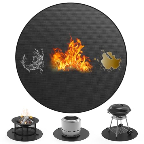 36" Round Fire Pit Mat - Double-Sided Fire Resistant Waterproof Oil-Proof Grill Mat, Deck Patio Lawn Protector, Easy Clean BBQ Floor Mat for Outdoor Fire Pit - color: Thin