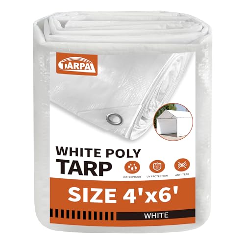 TARPAL 4'x6' White Tarp Waterproof 7.5 mil Medium Duty All Purpose Poly Tarps Cover Waterproof,Snow Proof UV Protection,Rip and Tear Proof,Poly Tarpaulin - color: White-7.5mil, size: 4x6 Feet-Finished size