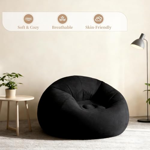 2 Pack Inflatable Bean Bag Chairs with Electric Air Pump Inflatable Chairs Blow up Couch Folding Portable Inflatable Lazy Sofa for Movie Night Living Room Outdoor Camping (2, Black) - color: Black