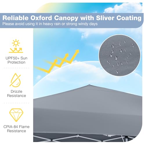 Tangkula 10x10 FT Pop Up Canopy, UPF50+ Outdoor Tent with 4 Sandbags, 8 Stakes, 4 Wind Ropes, Heavy-Duty Carbon Steel Frame, Carrying Bag, Portable Canopy Tent for Party Event Camping Travel (Grey) - color: Gray, size: 10x10 Ft