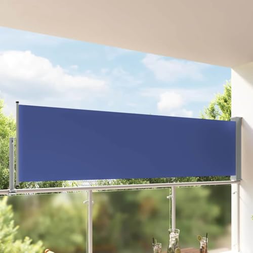 vidaXL Retractable Side Awning for Patio Awning Side Blind Sun Shelter Garden Patio Balcony Outdoor UV Resistant 100 x 300 cm Blue - color: Blue, size: 100 x 300 cm