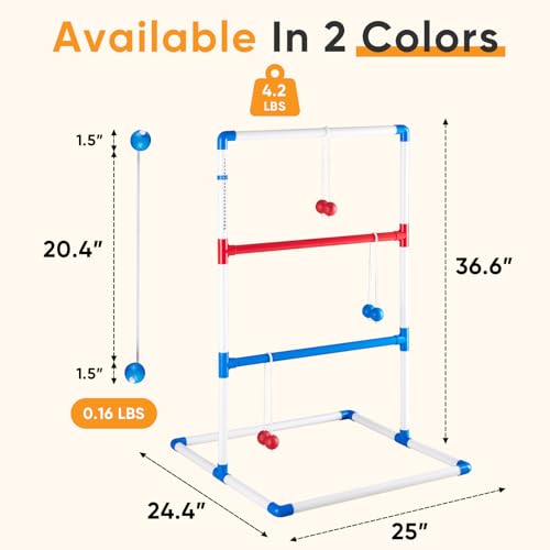 NEWBULIG Ladder Toss Game, Ladderball Golf Set with Tossing Balls, Ladder Ball Games for Outdoor Lawn, Yard & Backyard for Family, Adults & Kids, Complete with 6 Bolas, Score Trackers & Carry Bag - color: White&Red
