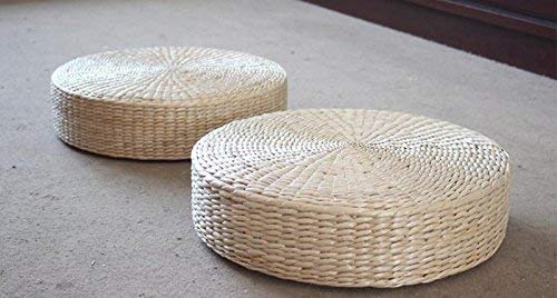Japanese Style Handcrafted Eco-Friendly Padded Knitted Straw Flat Seat Cushion,Hand Woven Tatami Floor Cushion Corn Maize Husk (Dia50cm/19.7" x 10cm/4") - style: Dia50cm/19.7 Inch x 10cm/4 Inch