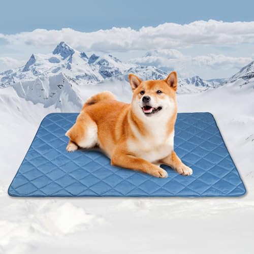 Tuiskusa Premium Cooling Blanket for Dogs Pet Cooling Pads Washable Pet Cool Mat for Cats Hot Weather Puppy Lightweight Throw Calming Pad(40x60 inches) - color: Deep Blue, size: Large(40"x60")