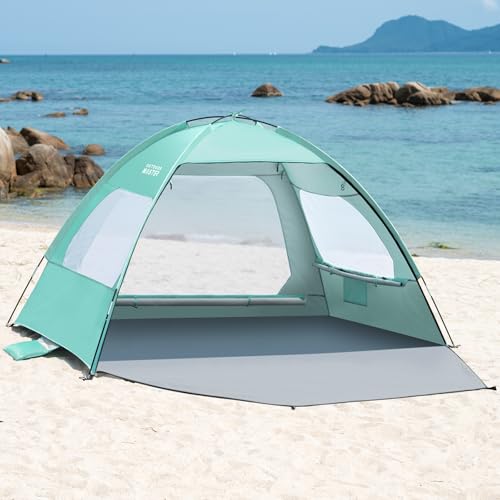 OutdoorMaster Beach Tent for 3/4/6/8 Person - Easy Setup Sun Shade Shelter, Portable Beach Shade Sun Canopy with UPF 50+ UV Protection, Removable Skylight Family Size - color: Green, size: 3 Person