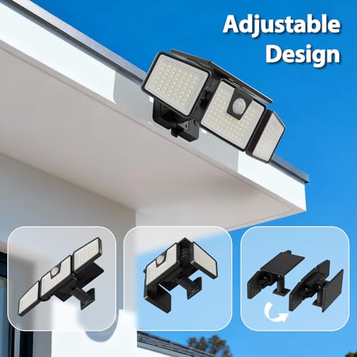 INCX Solar Motion Sensor Lights Outdoor, 3 Heads Security Lights Solar Powered, 156 LED Flood Light Motion Detected Spotlight for Patio Yard Garage Entryways, IP65 Waterproof 4 Pack - color: Black, size: 4 Pcs