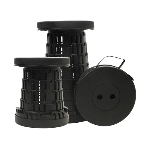 JAEMEYEM Upgraded Collapsible Stool Chair, Folding Stool, Lightweight, Sturdy, Adjustable, Portable, Foldable Seat Stools for Outdoor Camping Fishing Hiking BBQ - color: Black, size: 1 pack