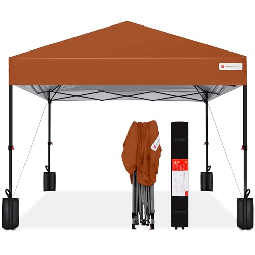 Best Choice Products 10x10ft Pop Up Canopy Tent, Outdoor Shade, 1 Person 1 Minute Set Up, Carry Case, 4 Weight Bags - Rust - color: Rust, size: 10x10ft