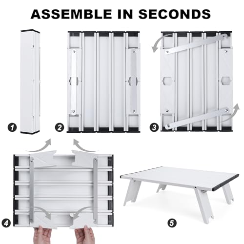 Small Folding Camping Table, Ultralight Portable Mini Beach Table with Carry Bag, Compact Low Side Picnic Tables Aluminum for Beach Camping, White - color: White
