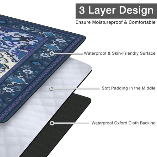 Supfitness Extra Large Picnic Blankets Waterproof Foldable (80"x 80") Beach Blanket Waterproof Sandproof,3-Layer Thicking Mat Outdoor Packable Camping Blanket - color: Boho-dark Blue, size: 80x80in