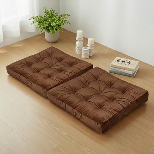 Meditation Cushion Set of 2, Floor Cushions for Adults, Velvet Floor Pillows for Sitting, Tufted Seat Cushions for Yoga, Living Room, Bedroom & Reading Nook, Machine Washable, 22 x 22 Inch, Brown - color: Brown, size: 2pack