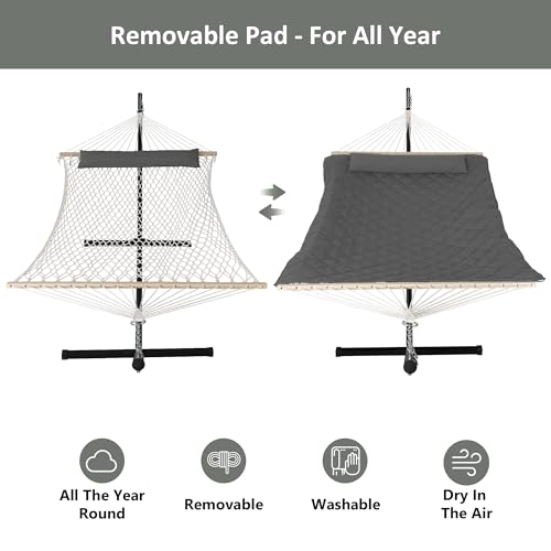 ANOW Outdoor Hammock with Stand 12FT, Heavy Duty Hammock with Steel Stand, Included Detachable Pillow and Pad, 450 LBS Weight Capacity, Gray - color: Grey, size: With Stand