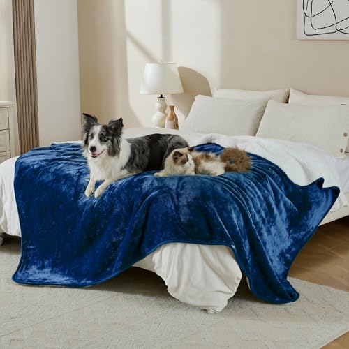 Waterproof Blanket for Bed Couch Sofa, Soft Liquid Pee Proof Pet Blanket for Dog Puppy Cat, Reversible Sherpa Fleece Furniture Protector (Navy Blue, 50x60 inches) - color: Navy Blue, size: 50x60 inches