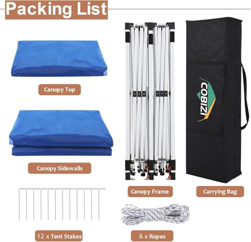 COBIZI 10x20 Pop Up Canopy with 6 Sidewalls,10x20 Canopy Tent Frame Upgraded with 3 Adjustable Heights,Waterproof UV50+ Outdoor Party Commercial Ez Up Gazebos with Carry Bag(10 x 20 ft Blue) - color: Blue, size: 10x20ft(With 6 Sidewalls)