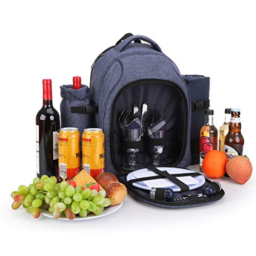 Apollo Walker Picnic Backpack Bag for 2 Person with Cooler Compartment, Detachable Bottle/Wine Holder, Fleece Blanket, Plates and Cutlery Set (2 Person, Navy) - color: Navy, size: 2 Person