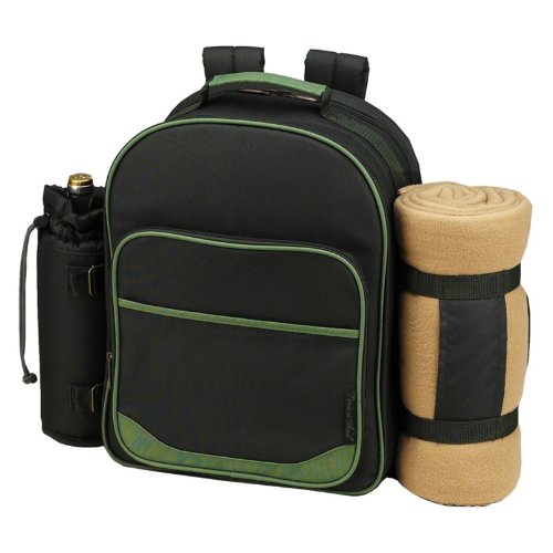 Picnic at Ascot - Deluxe Equipped 4 Person Eco Picnic Backpack with Cooler, Insulated Wine Holder & Blanket - Forest Green - color: Forest Green